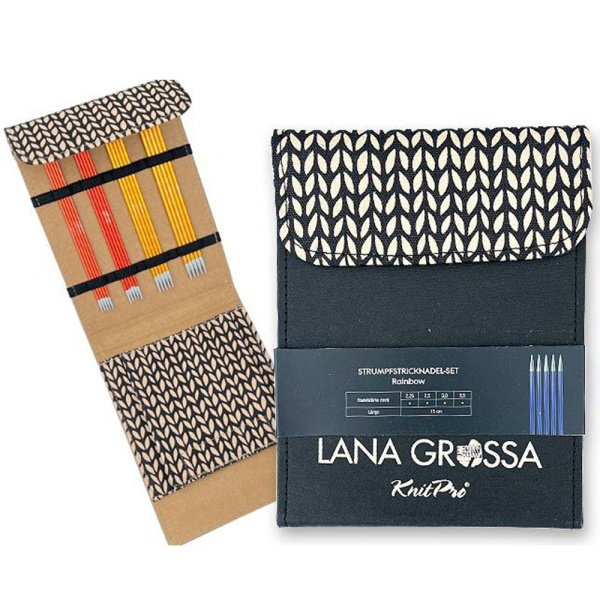 Набор чулочных спиц Lana Grossa, малый 15 см (алюминий, Rainbow, кожзам), цвет чёрный