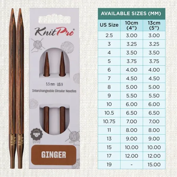 товар Спицы съемные "Ginger" ламинированная береза, коричневый, KnitPro, 312 