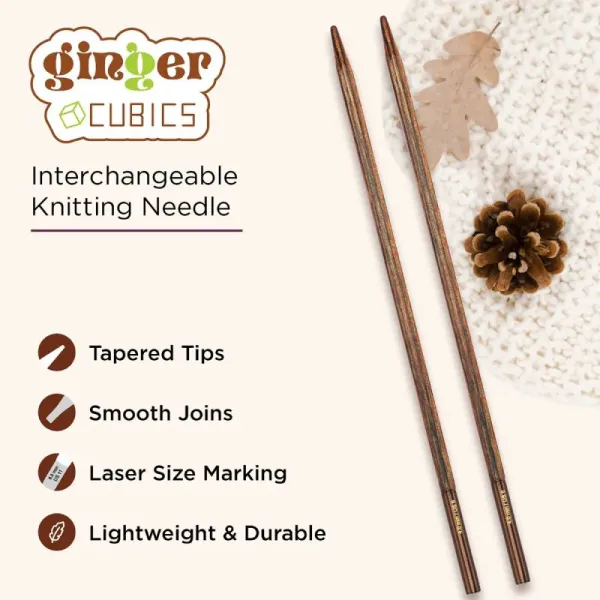 товар Спицы съемные "Ginger Cubics" ламинированная береза, коричневый, KnitPro, 430 