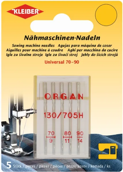 товар Набор игл для швейной машинки ORGAN, универсальные, размер 70-90, сталь, 5шт в наборе, Kleiber, 699- 